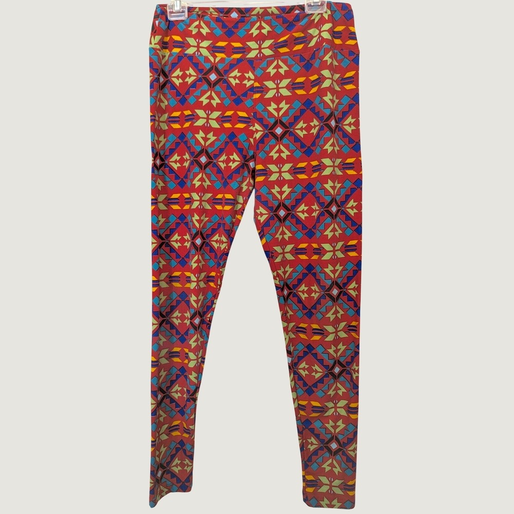 LuLaRoe Leggings Plus Size Tall & Curvy Red Geometric Aztec Tribal High Waisted